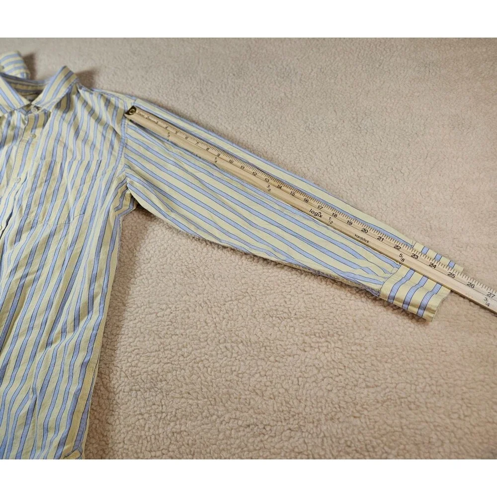 Banana Republic Mens L Yellow Blue‎ Striped Dress Shirt 100% Cotton Button Up